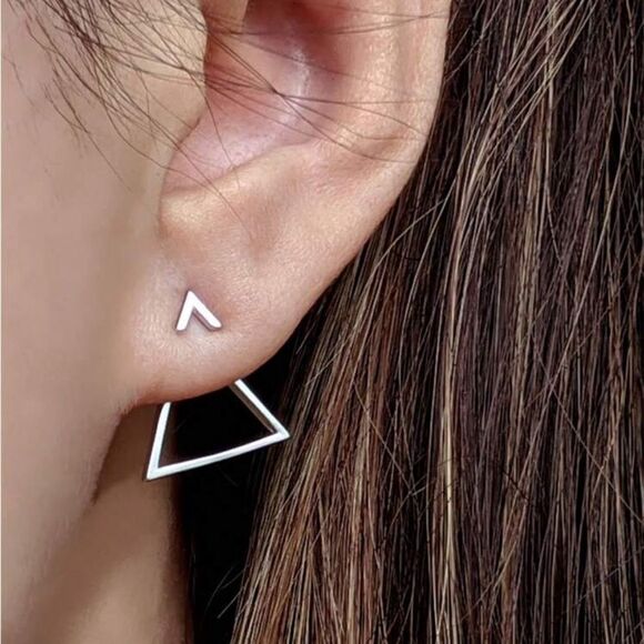 Silver Small Triangle copper Earrings - Picture 8 of 11